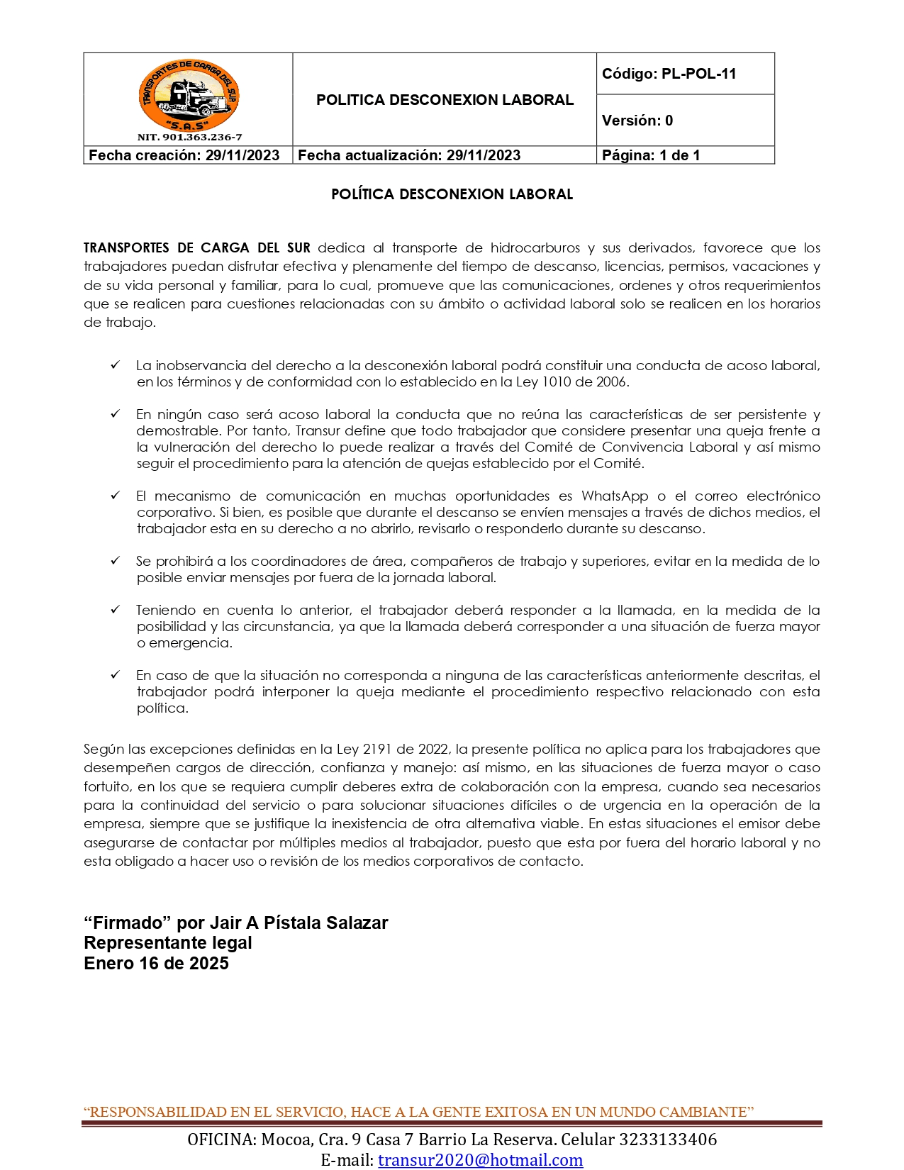 Política de Desconexión Laboral